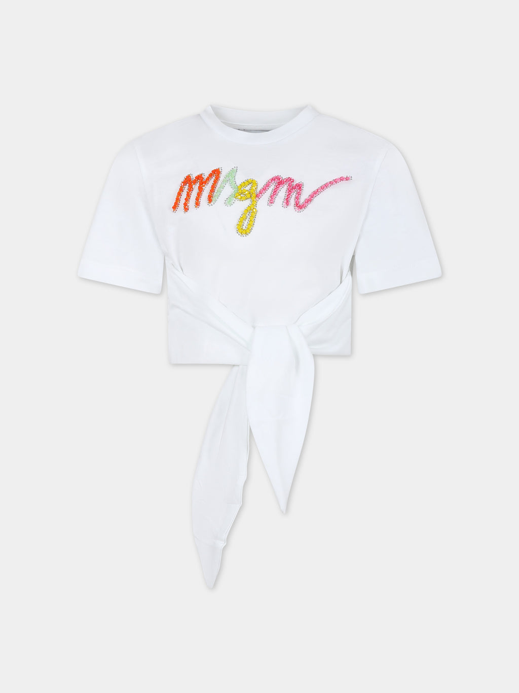 T-shirt bianca per bambina con logo multicolor